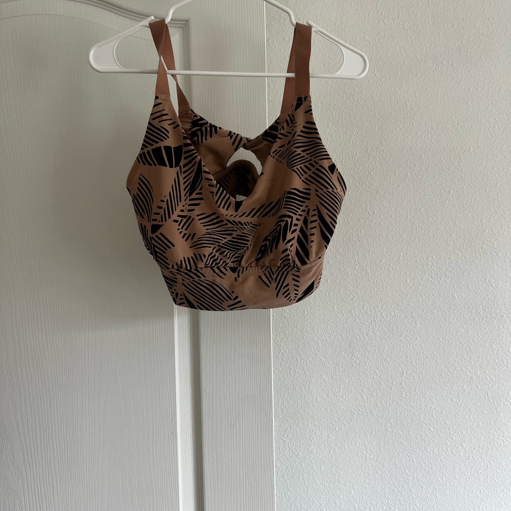 aerie Brown and Black Leaf-Print Longline Sports Bra